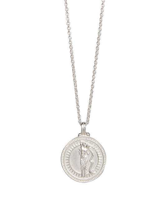 Pola Jewellery’s Aquarius Zodiac Necklace in sterling silver, featuring the water bearer motif — a talisman of vision, intellect, and individuality.
