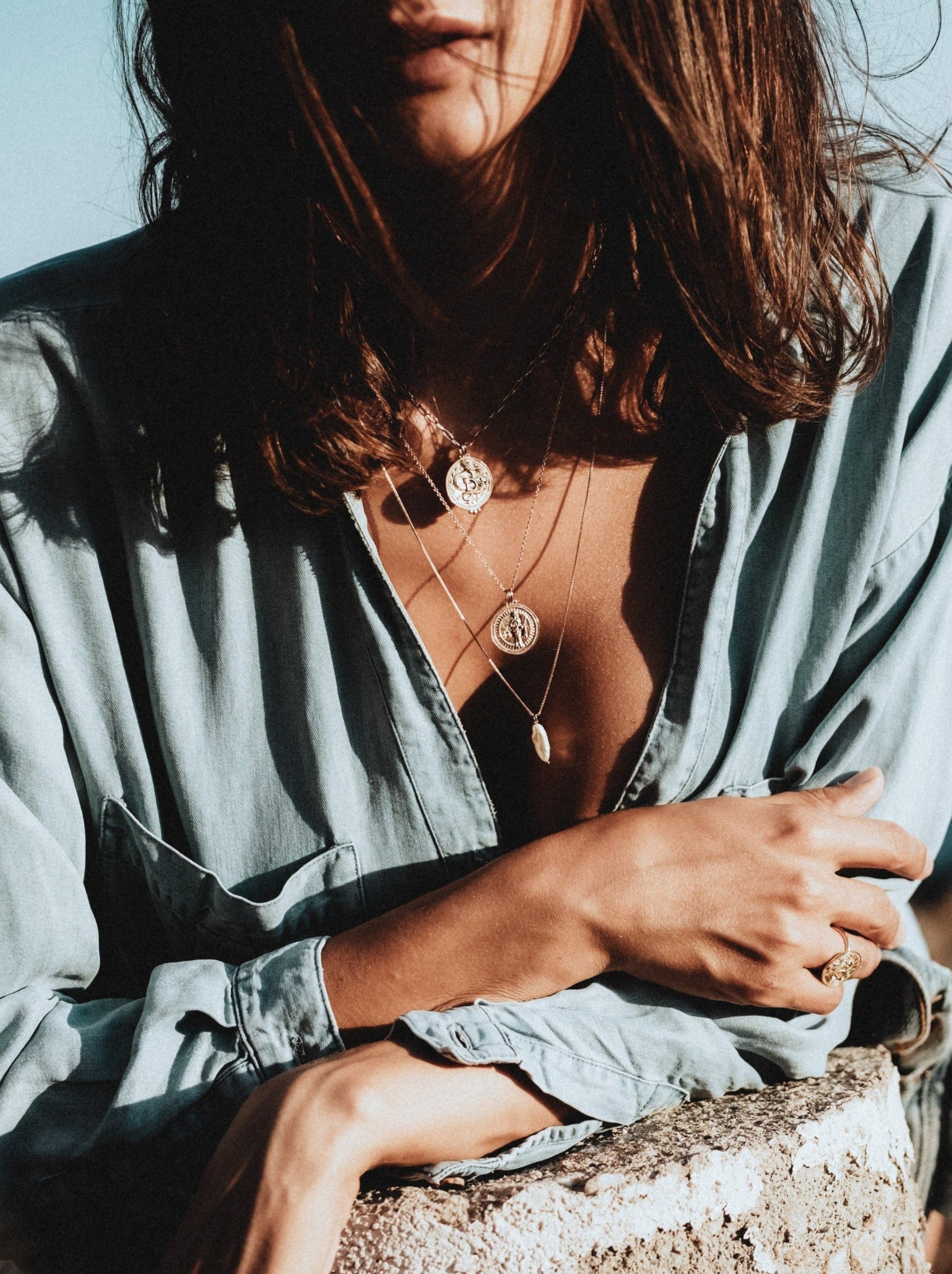 Baroque Freshwater Pearl Drop Gold Necklace Gender Neutral by Pola Jewellery