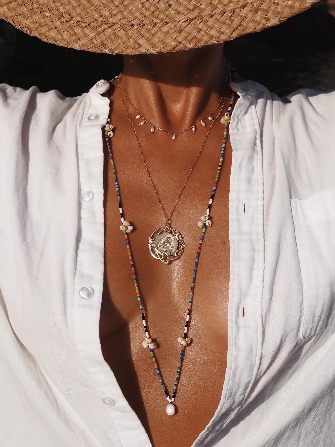 Beads Necklace, sea shells, Baroque Pearl by Pola Jewellery