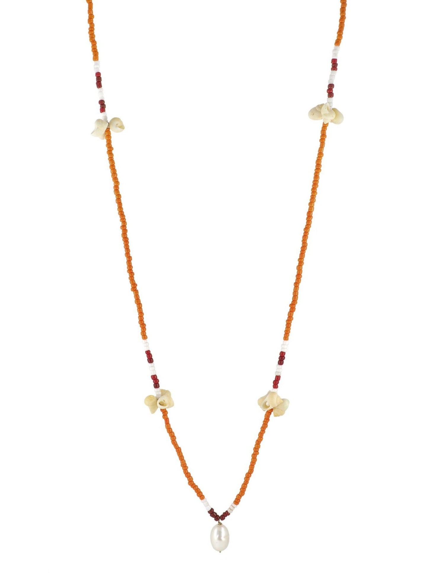 Beaded Necklace Orange, Sea Shells, Pearl, Gender Neutral by Pola Jewellery