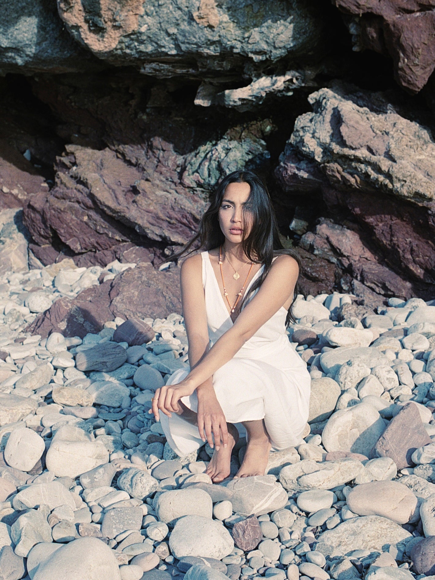 Beaded Necklace Orange, Sea Shells, Pearl, Gender Neutral by Pola Jewellery