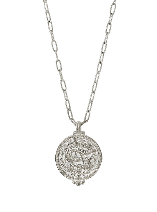 A Positive Blood Type Necklace in silver – handcrafted pendant with sacred snake and Evil Eye, symbolizing strength and renewal